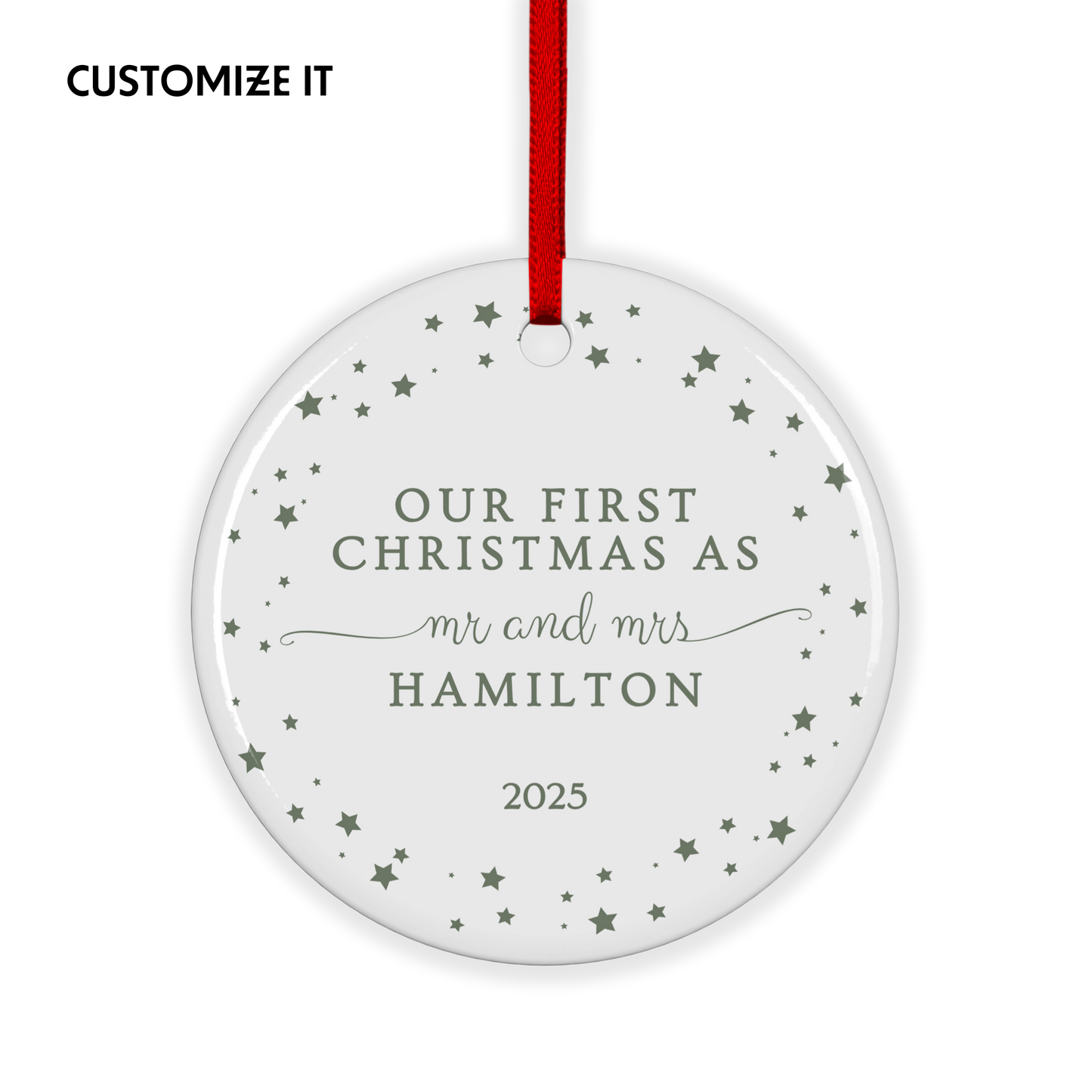 CUSTOM Our First Christmas as Mr and Mrs Ceramic Christmas Ornament