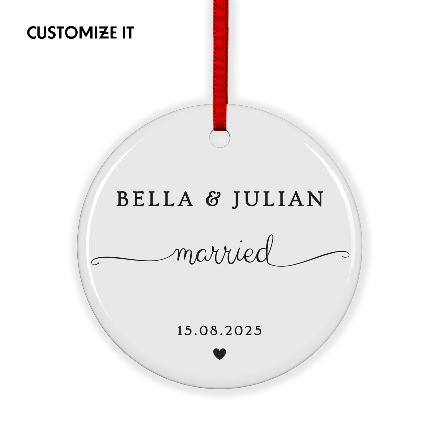 CUSTOM Wedding Date Ceramic Christmas Ornament