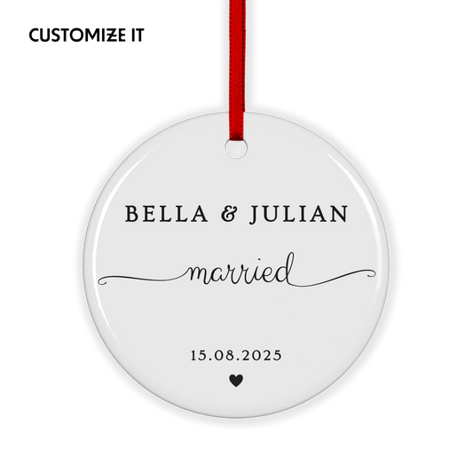CUSTOM Wedding Date Ceramic Christmas Ornament