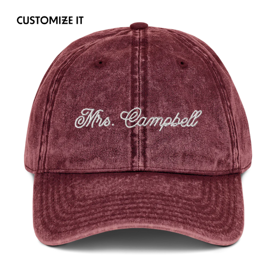 CUSTOM Mrs. Surname Embroidered Bride Vintage Cap