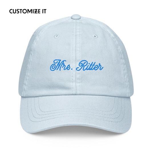 CUSTOM Mrs. Surname Embroidered Bride Pastel Baseball Cap