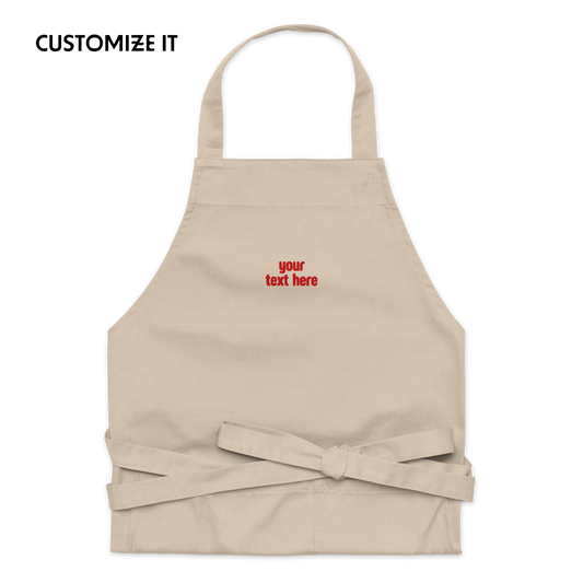 CUSTOM Your Red Text Embroidered Organic Cotton Apron
