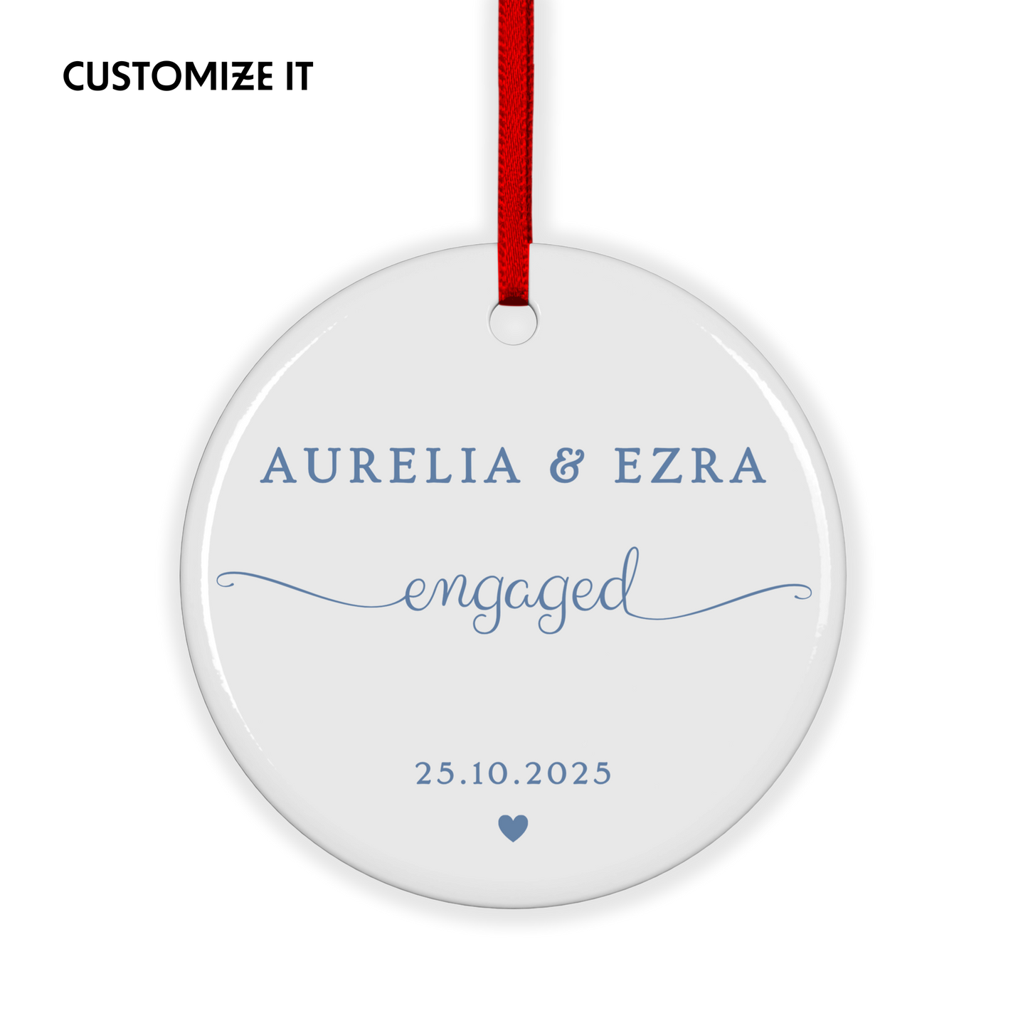 CUSTOM Engagement Date Ceramic Christmas Ornament