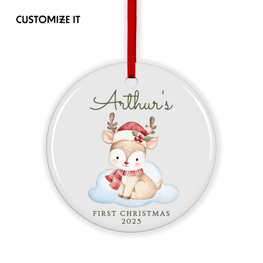 CUSTOM Baby's First Christmas Reindeer Ceramic Christmas Ornament