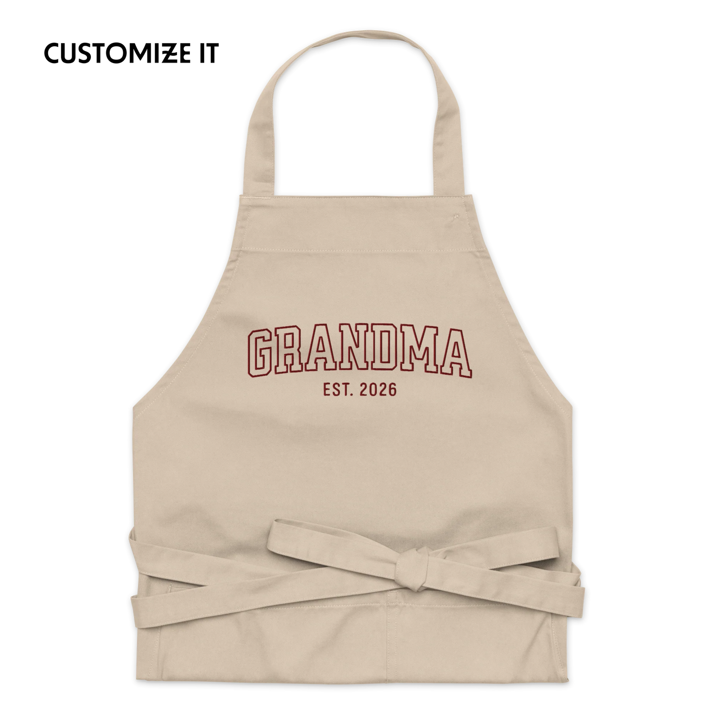 CUSTOM YEAR Grandma Grandmother Embroidered Organic Cotton Apron