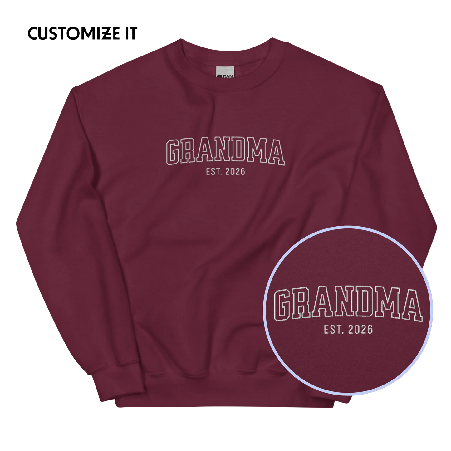 CUSTOM YEAR Grandma Grandmother Varsity Embroidered Sweatshirt