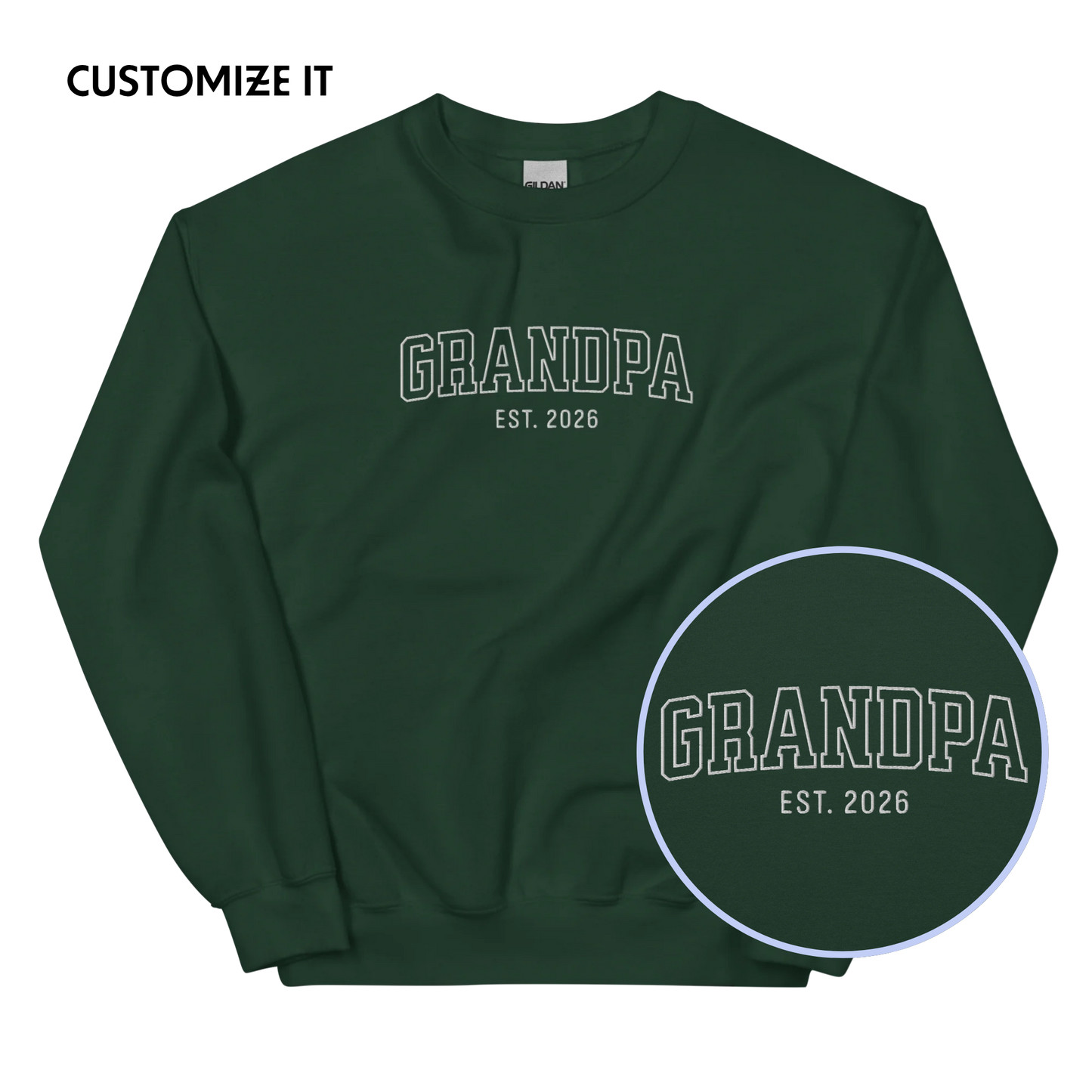 CUSTOM YEAR Grandpa Grandfather Varsity Embroidered Sweatshirt