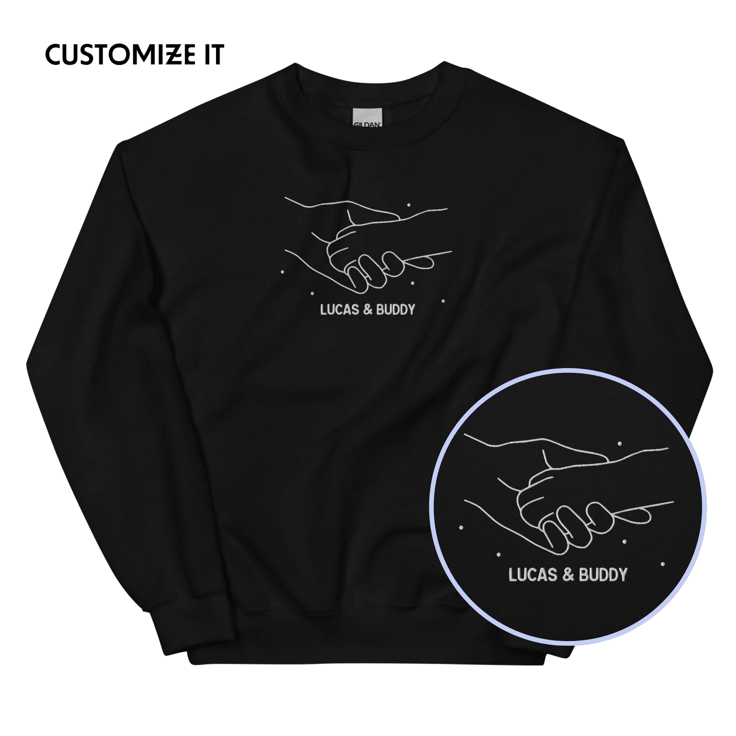 CUSTOM Dog & Owner Paw Hand Embroidered Sweatshirt