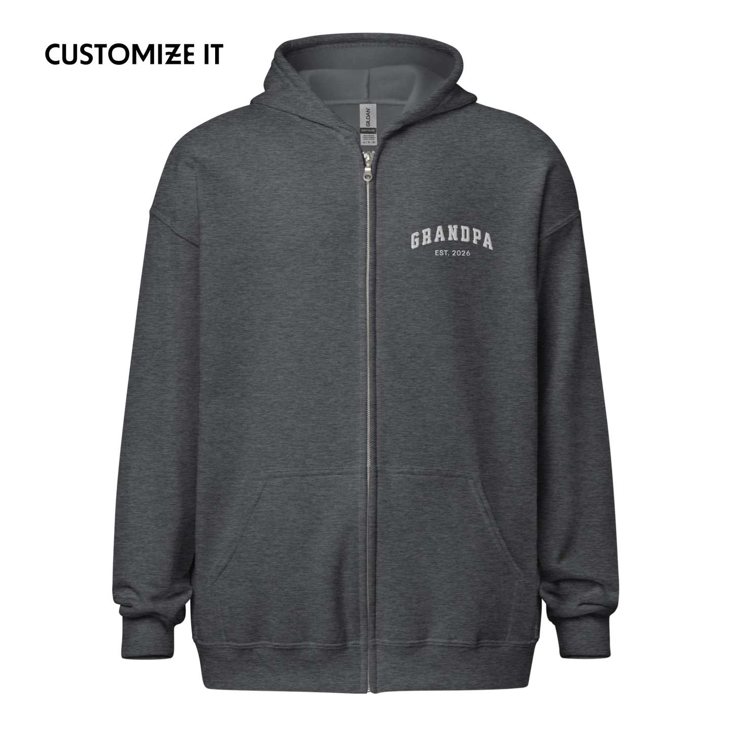 CUSTOM YEAR Grandpa To Be Embroidered Zip-Up Hoodie