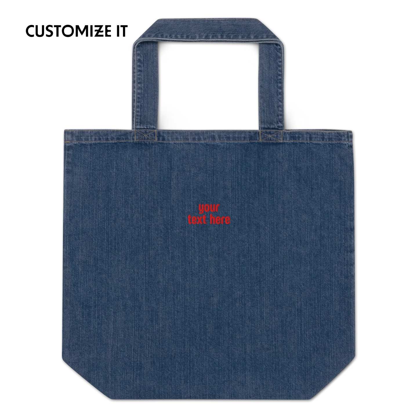 CUSTOM Your Text Blocky Embroidered Organic Denim Tote Bag