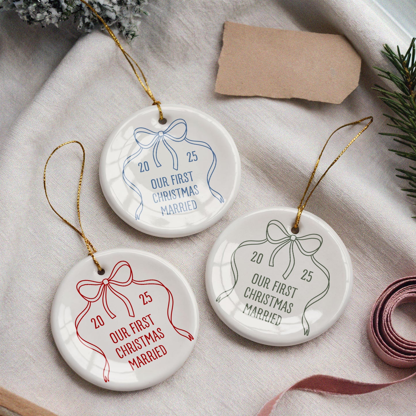 CUSTOM First Christmas Married Ceramic Christmas Ornament