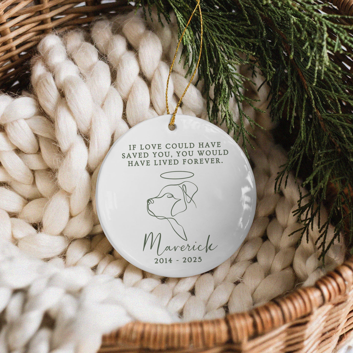 CUSTOM Dog Pet Memorial Ceramic Christmas Ornament