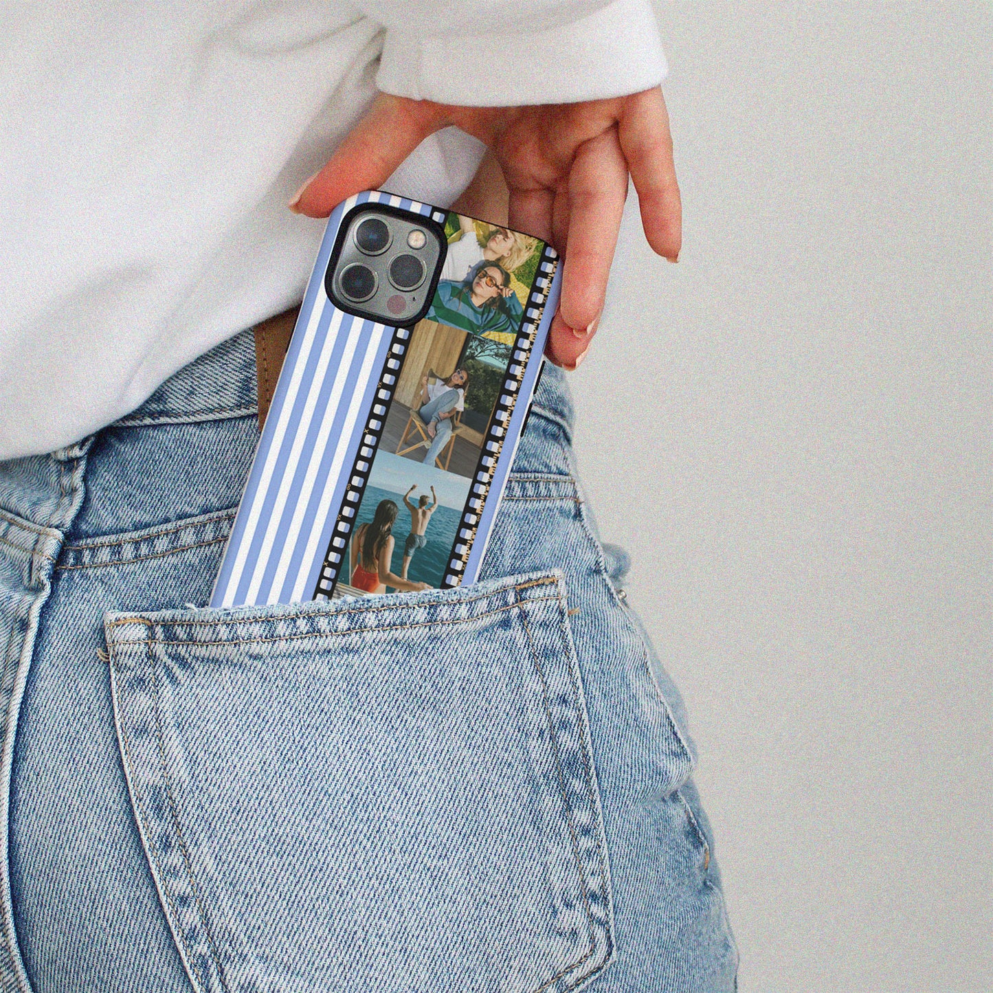 CUSTOM PHOTO Sweet Lines Aesthetic iPhone Case (Blue)
