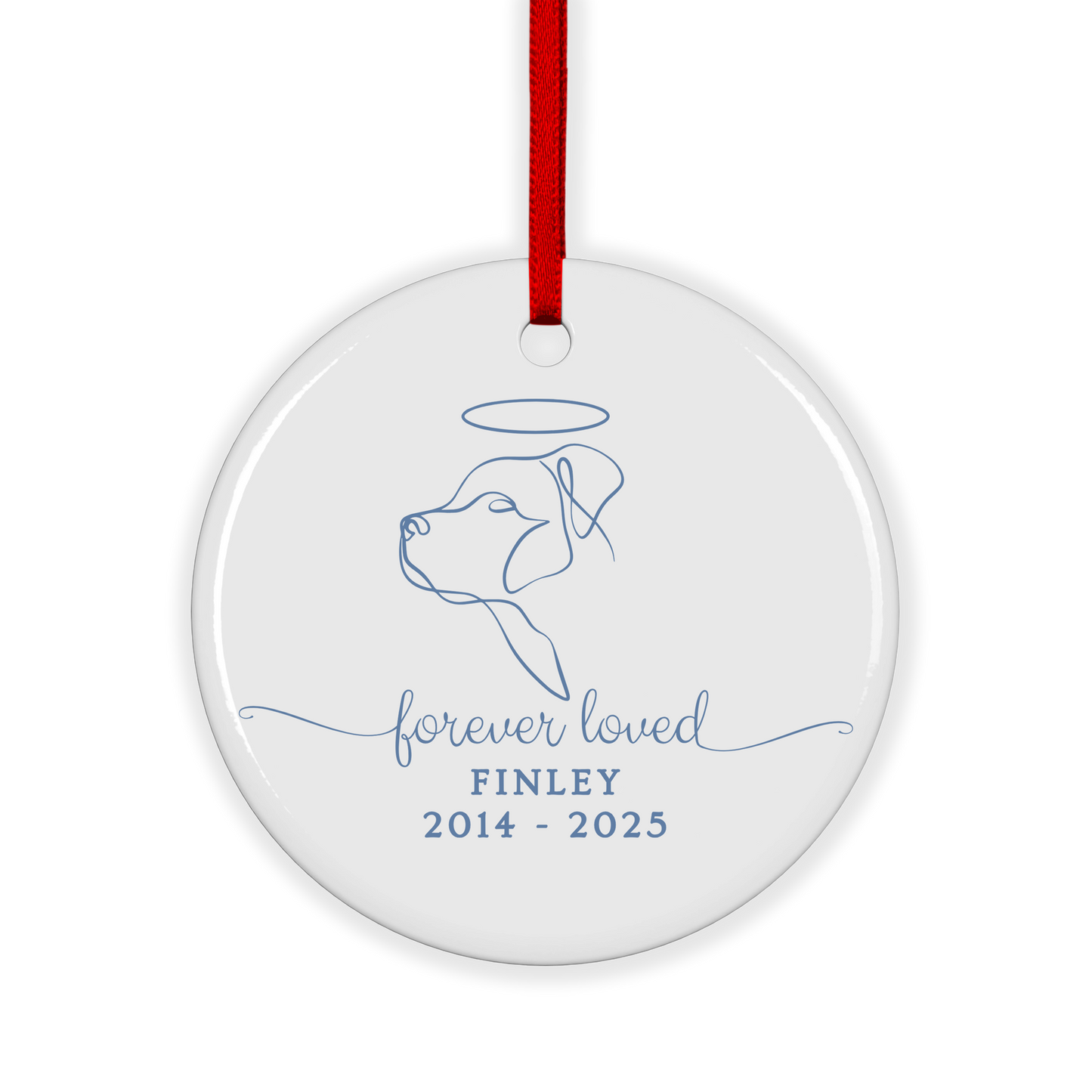 CUSTOM Dog Pet Memorial Forever Loved Ceramic Christmas Ornament