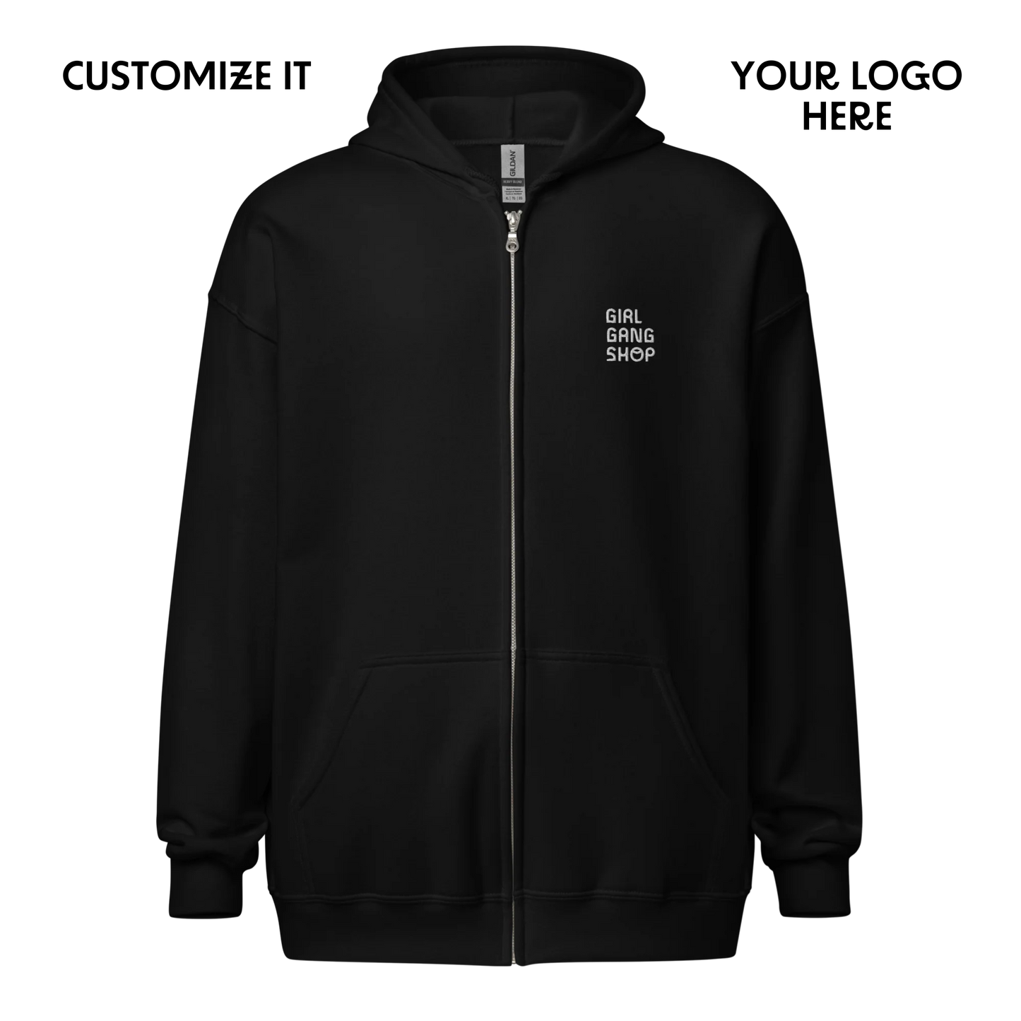 CUSTOM YOUR LOGO Embroidered Zip-Up Hoodie