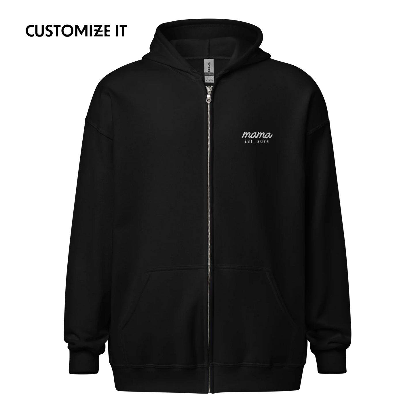 CUSTOM Mama Year Embroidered Embroidered Zip-Up Hoodie