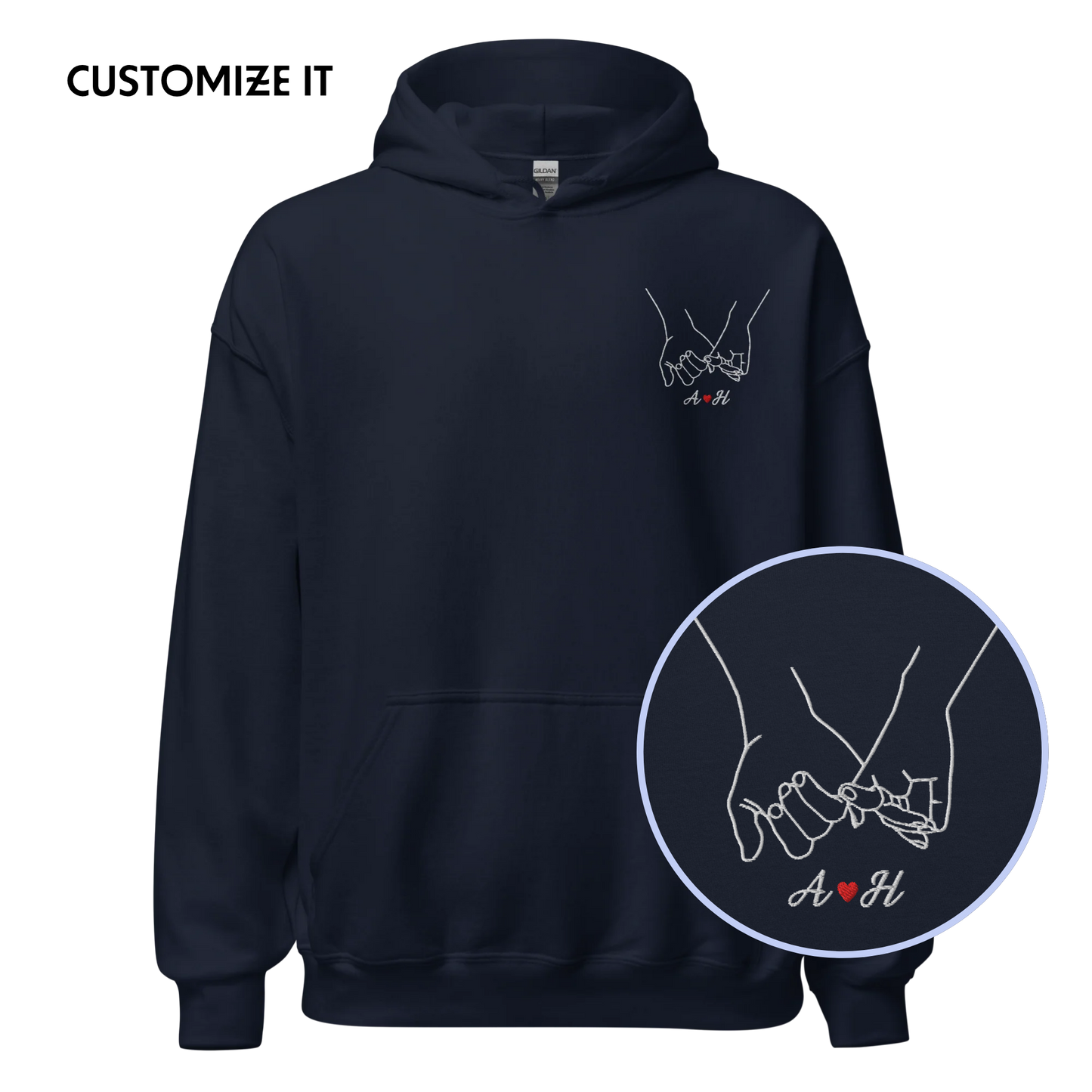 CUSTOM Couple Initials Embroidered Hoodie - Pinky Promise