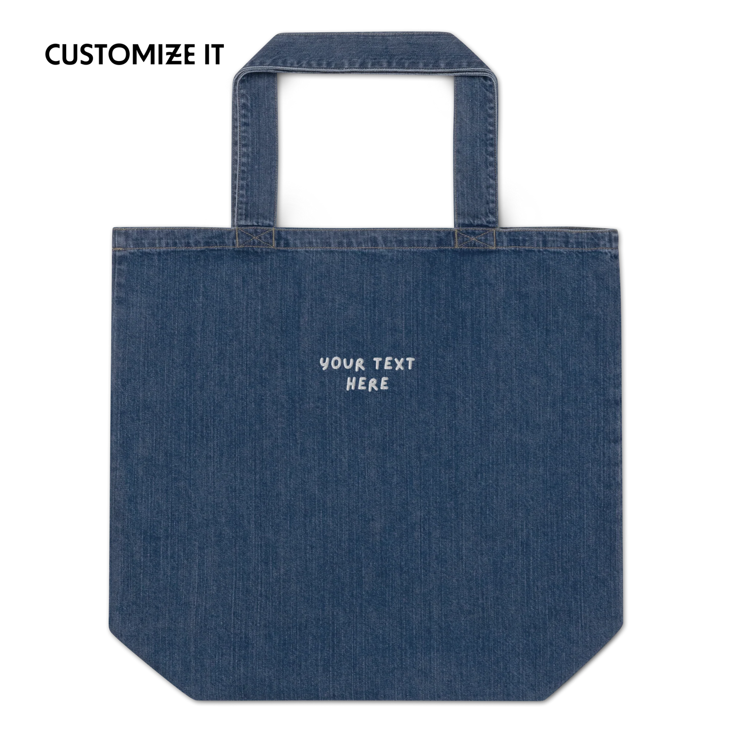 CUSTOM Your Text Playful Embroidered Organic Denim Tote Bag