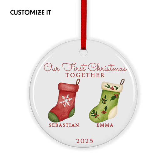 CUSTOM Our First Christmas Together Stockings Ceramic Christmas Ornament
