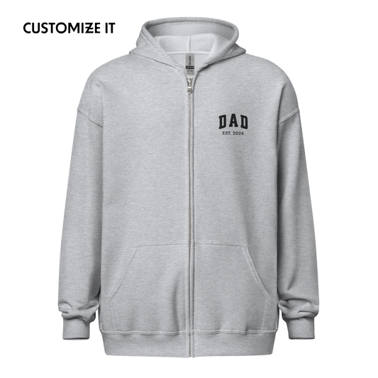 CUSTOM YEAR Dad To Be Embroidered Zip-Up Hoodie