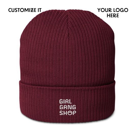 CUSTOM YOUR LOGO Embroidered Organic Ribbed Beanie