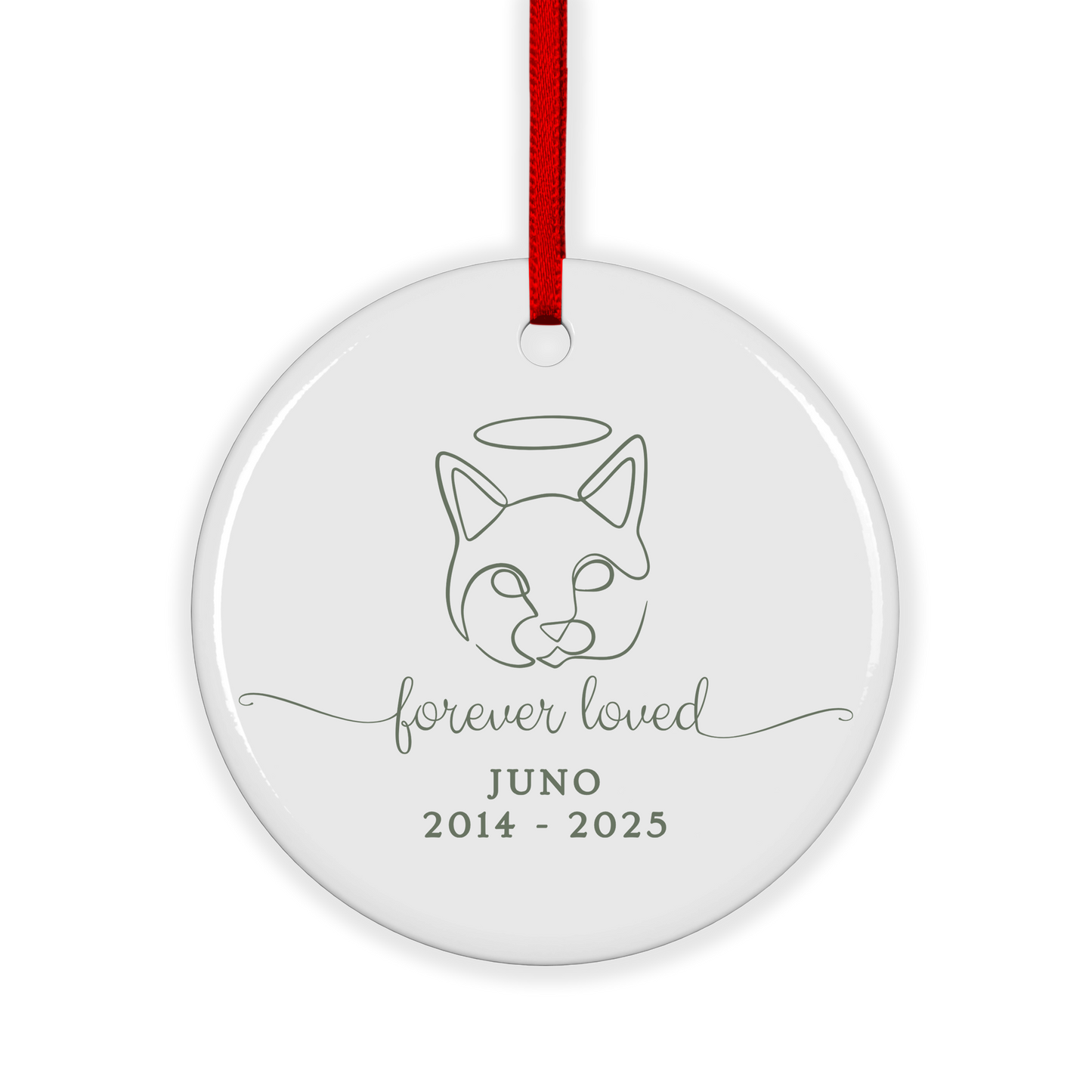 CUSTOM Cat Pet Memorial Forever Loved Ceramic Christmas Ornament
