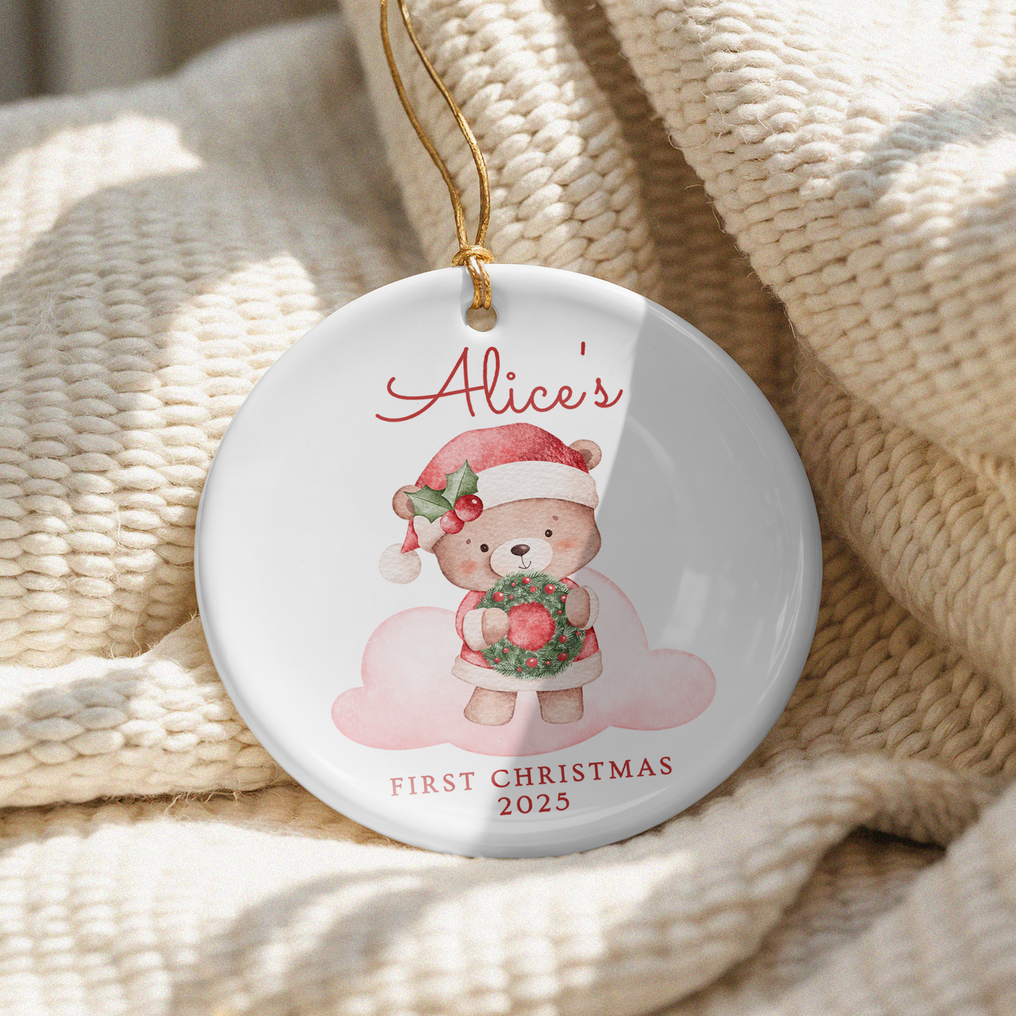 CUSTOM Baby's First Christmas Bear Ceramic Christmas Ornament