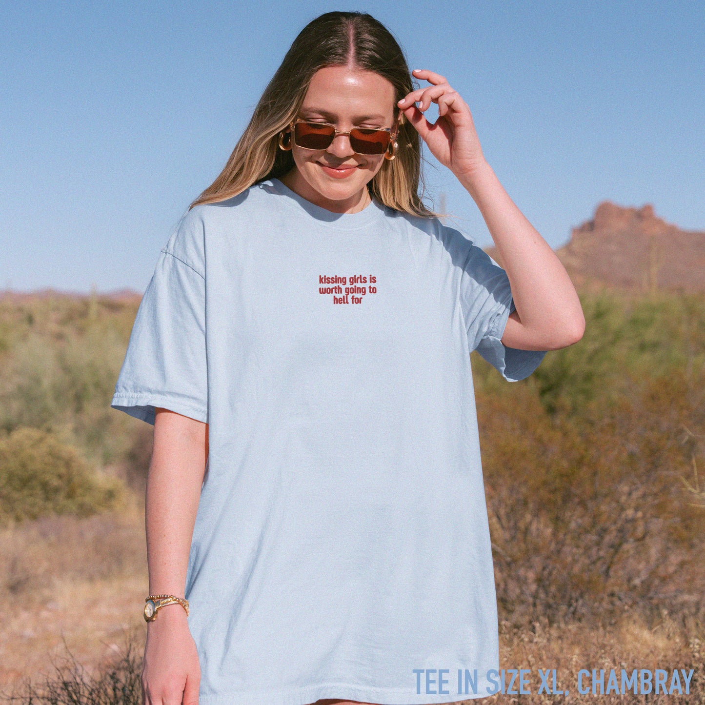 Kissing Girls Going to Hell Embroidered Classic T-Shirt