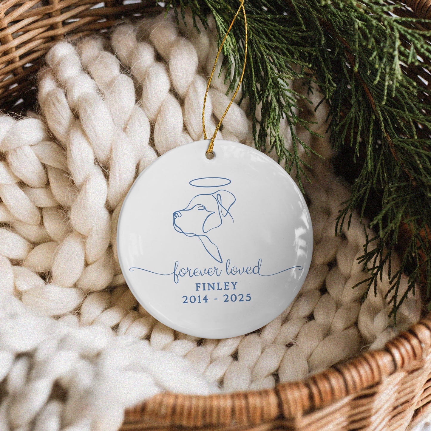 CUSTOM Dog Pet Memorial Forever Loved Ceramic Christmas Ornament