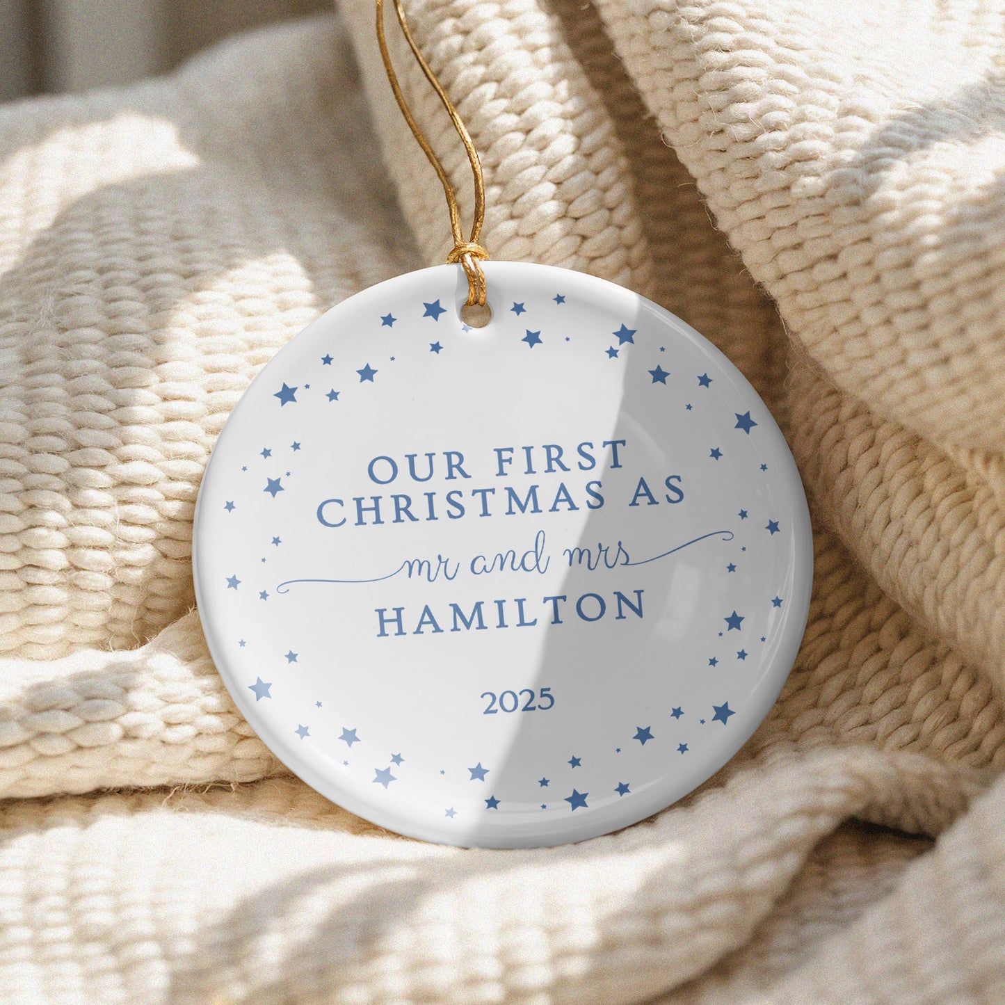 CUSTOM Our First Christmas as Mr and Mrs Ceramic Christmas Ornament