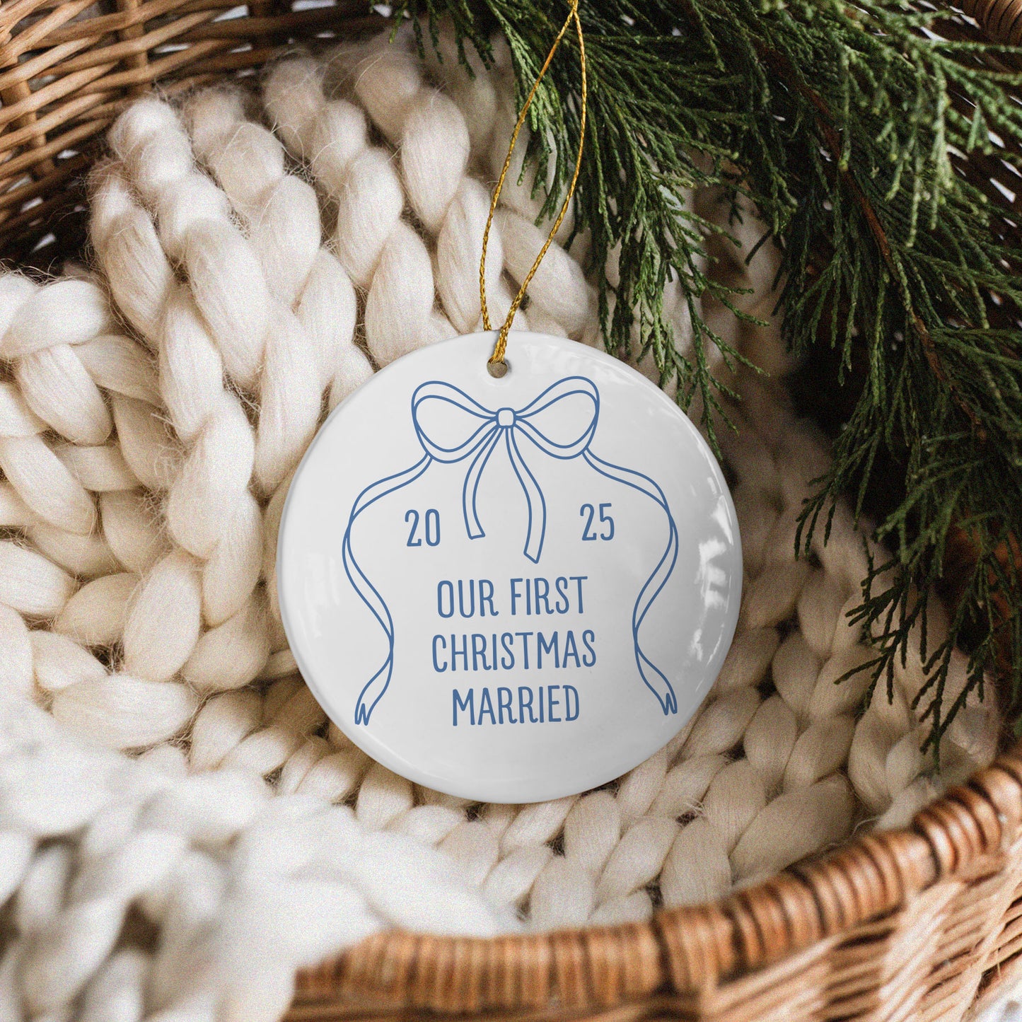 CUSTOM First Christmas Married Ceramic Christmas Ornament