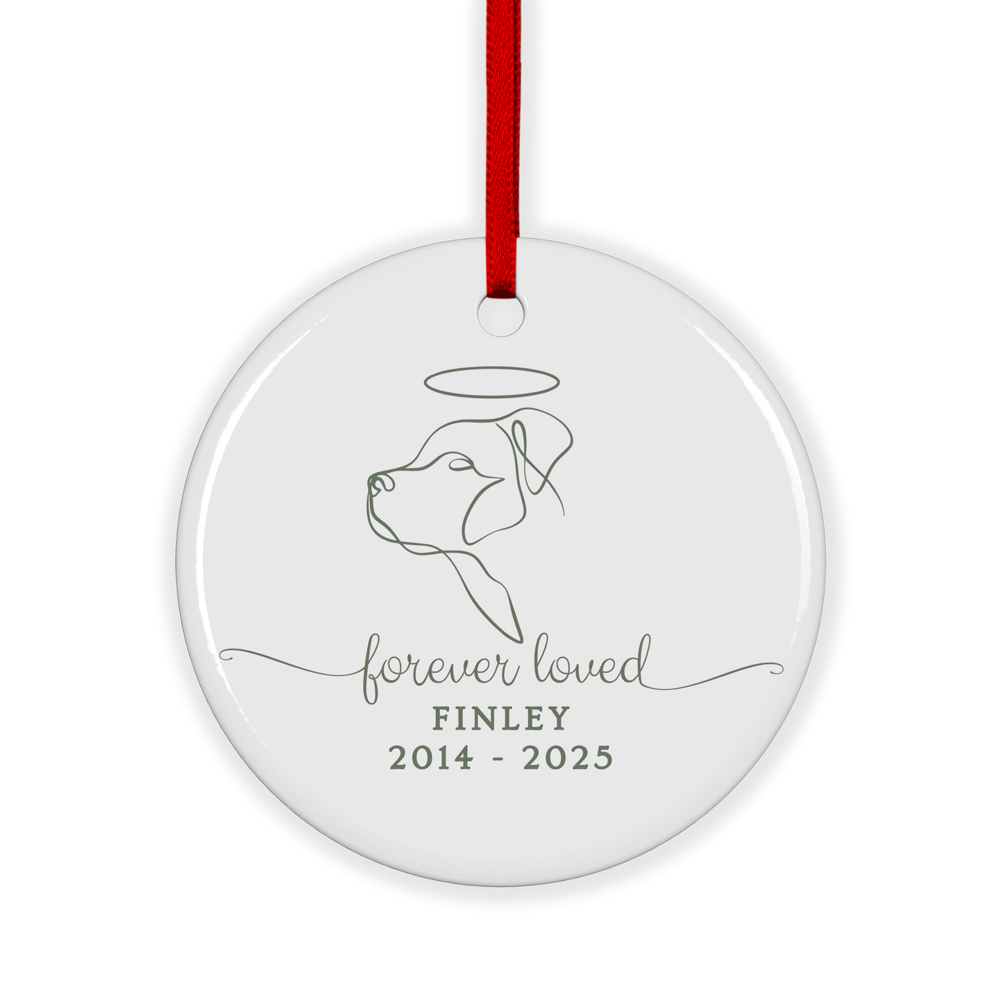 CUSTOM Dog Pet Memorial Forever Loved Ceramic Christmas Ornament