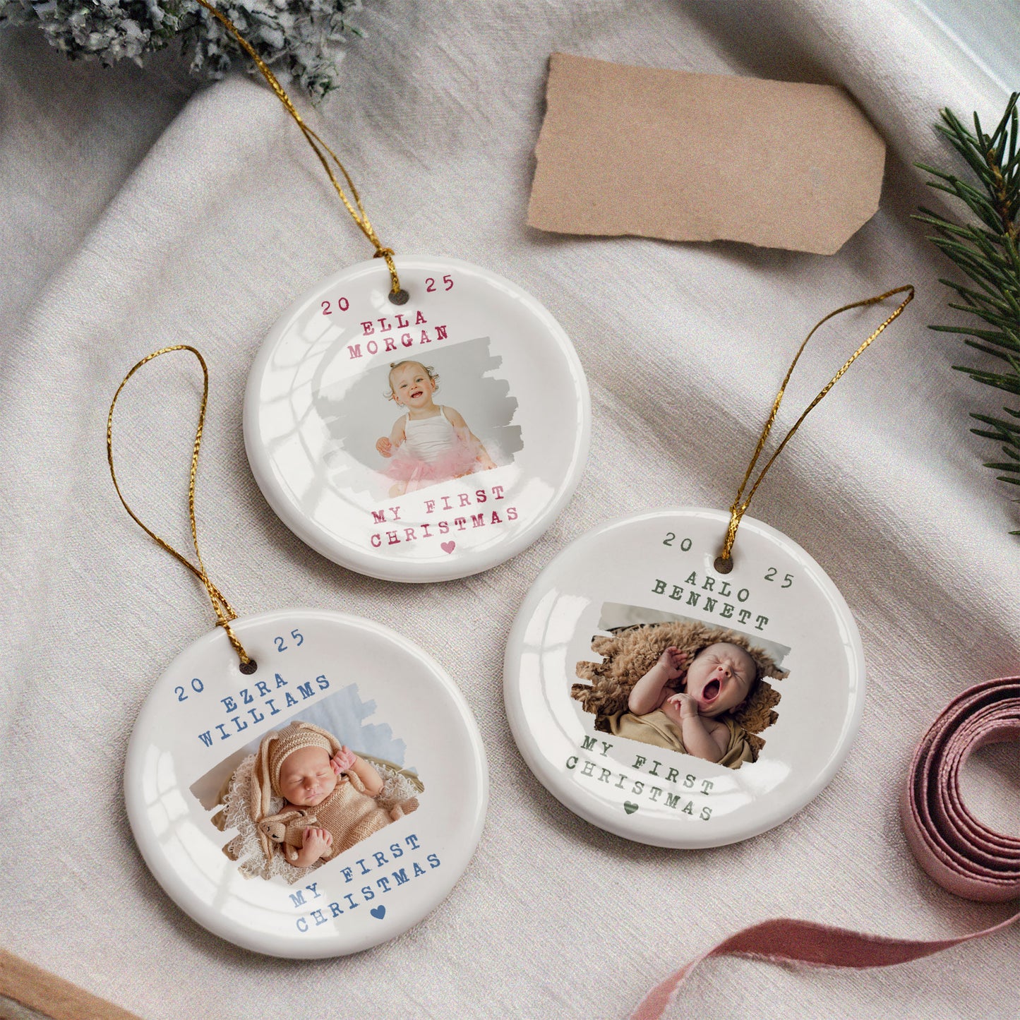 CUSTOM PHOTO My First Christmas Ceramic Ornament