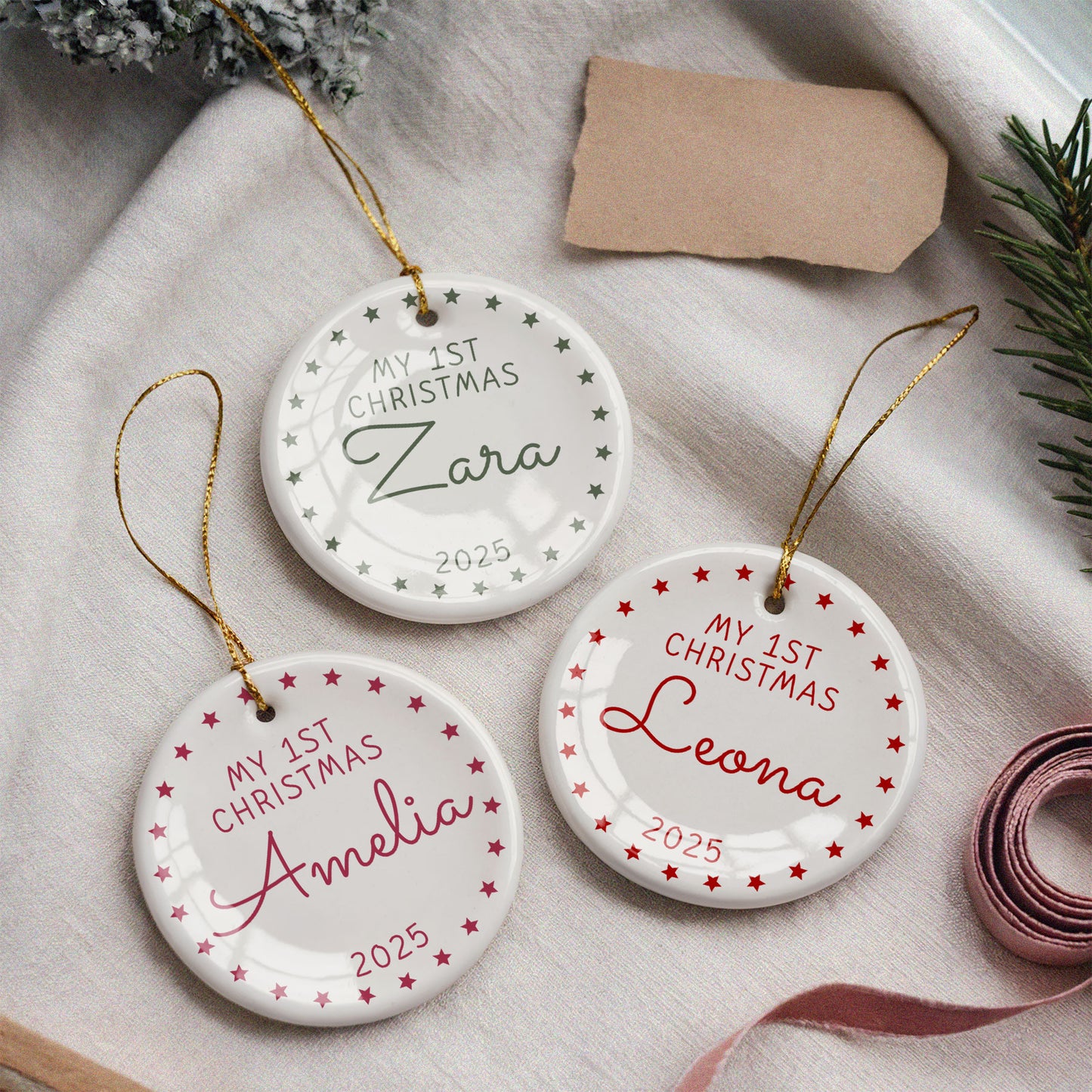 CUSTOM My First Christmas Ceramic Ornament