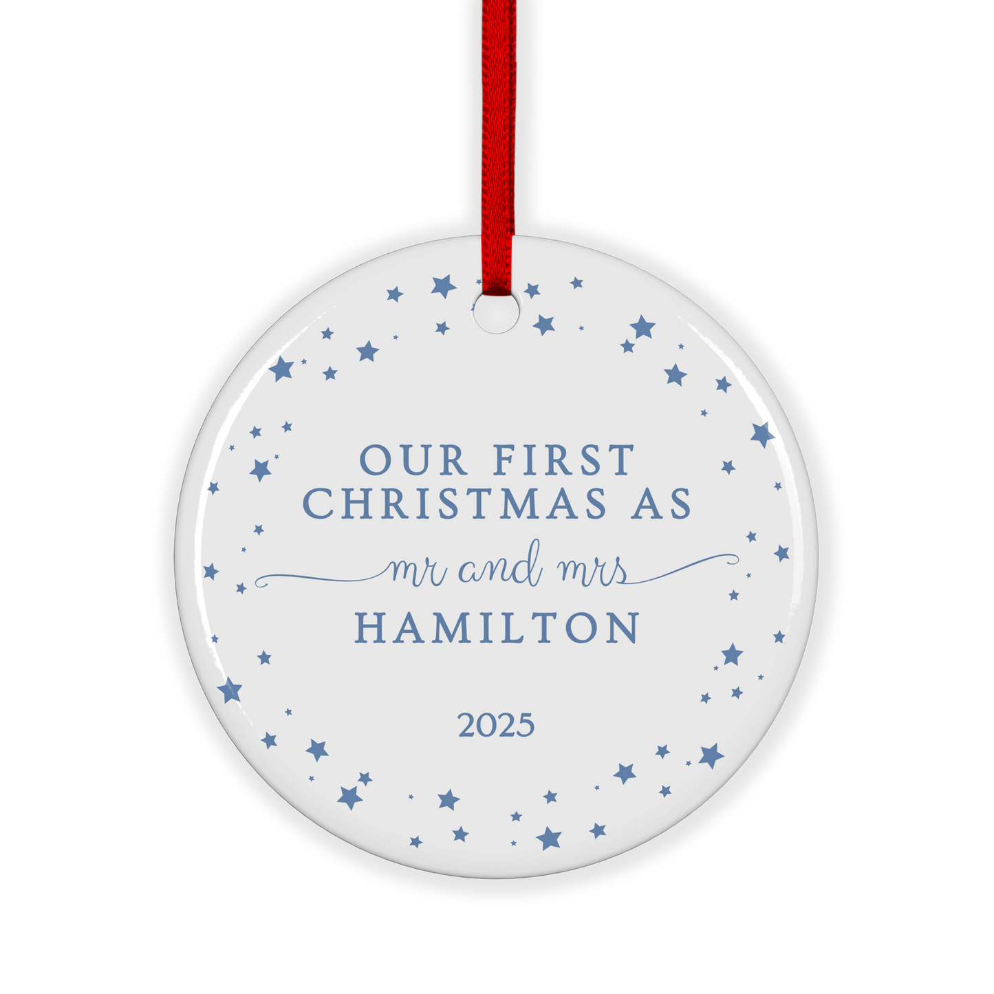 CUSTOM Our First Christmas as Mr and Mrs Ceramic Christmas Ornament