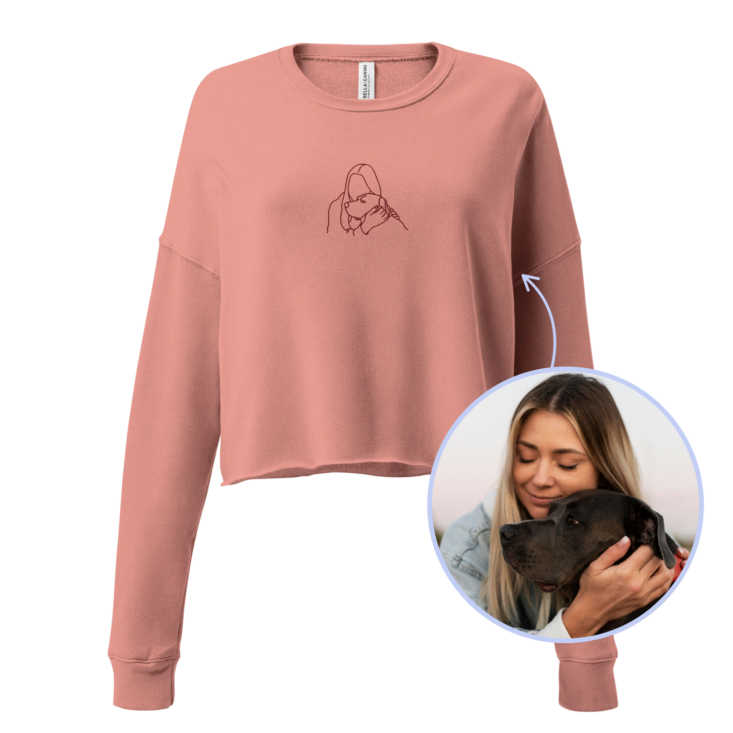 CUSTOM Embroidered Photo Portrait Crop Fleece Sweatshirt