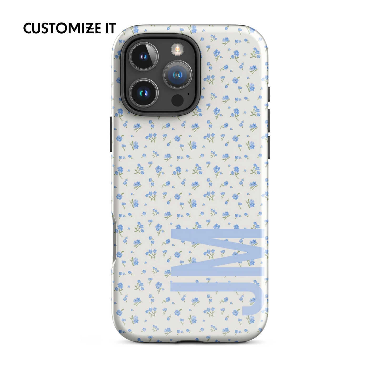CUSTOM INITIALS Tiny Bloom Blue Aesthetic iPhone Case