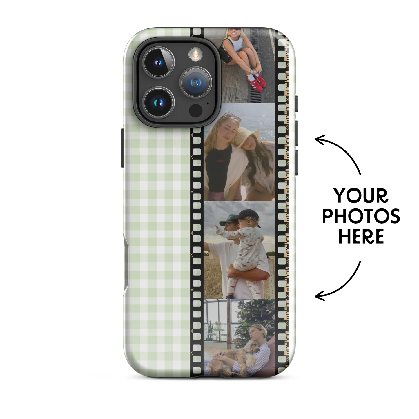 CUSTOM PHOTO Aesthetic Light Green Gingham iPhone Case