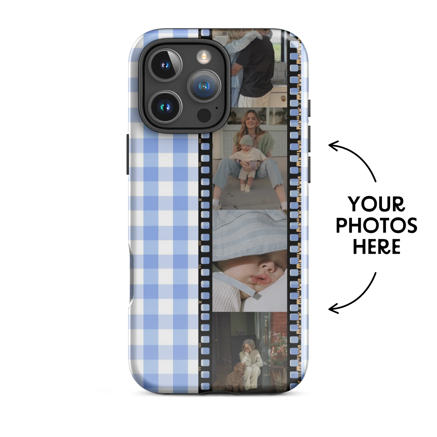 CUSTOM PHOTO Aesthetic Blue Gingham iPhone Case