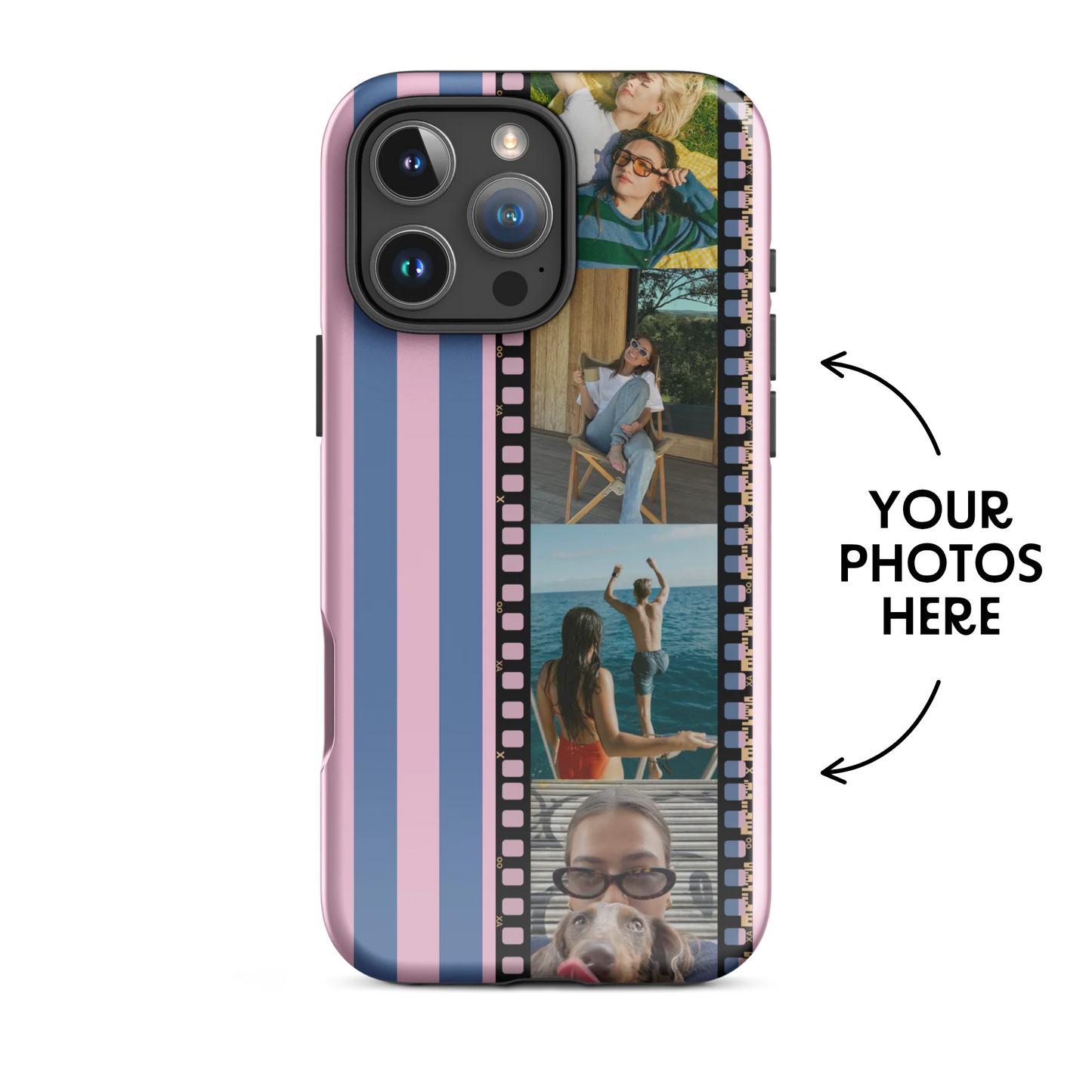 CUSTOM PHOTO Sweet Lines Aesthetic iPhone Case (Pink & Blue)