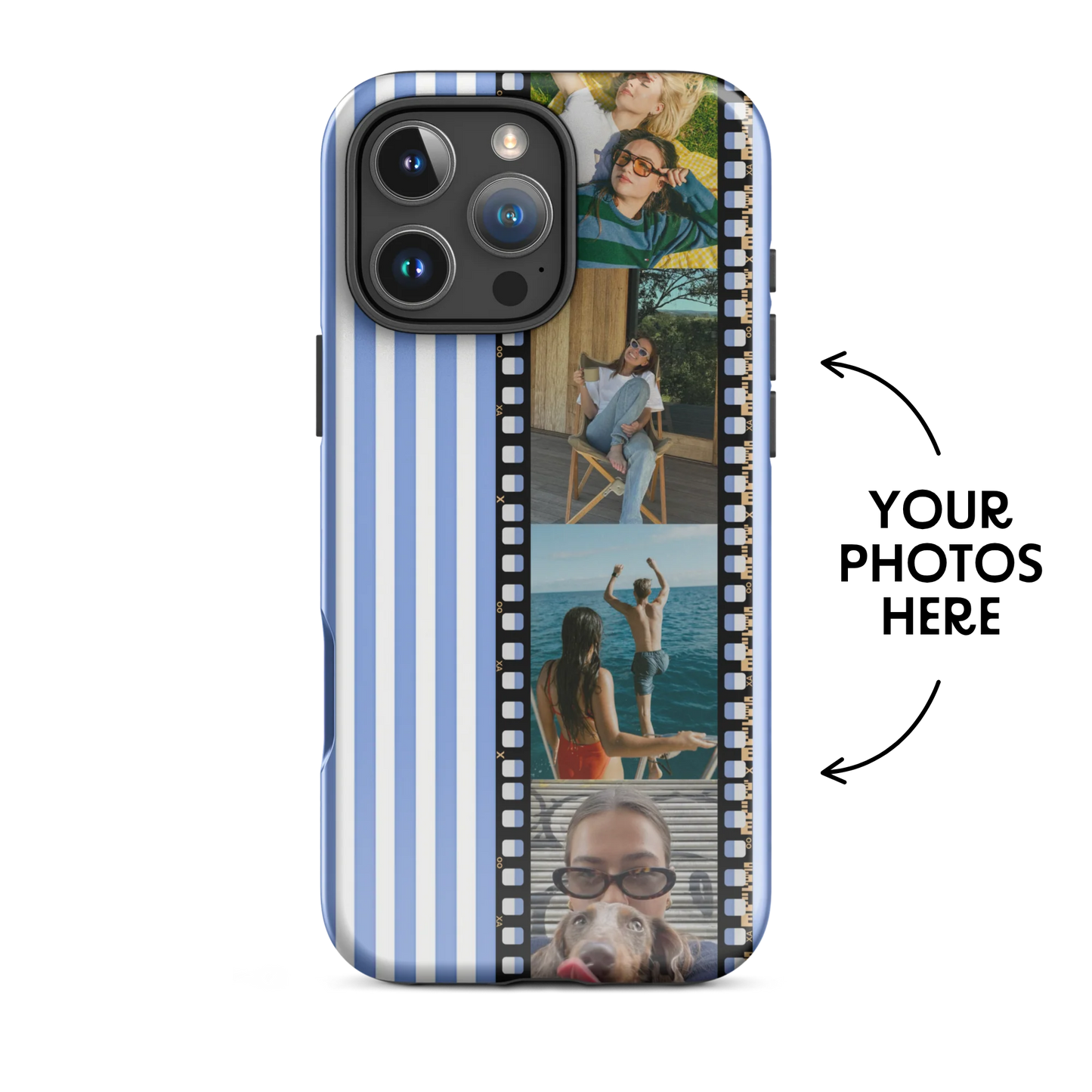 CUSTOM PHOTO Sweet Lines Aesthetic iPhone Case (Blue)