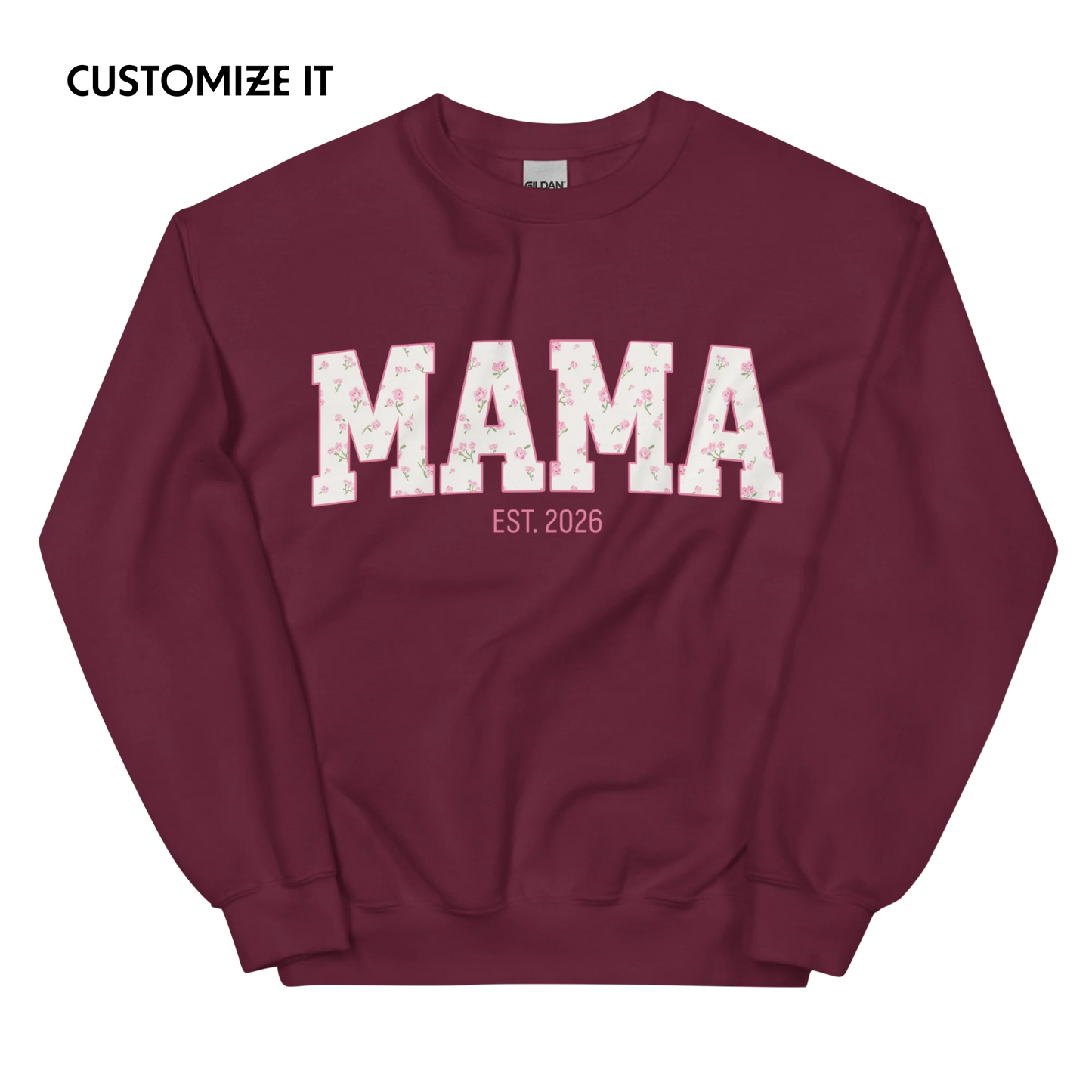 CUSTOM YEAR Mama Pink Floral Varsity Sweatshirt