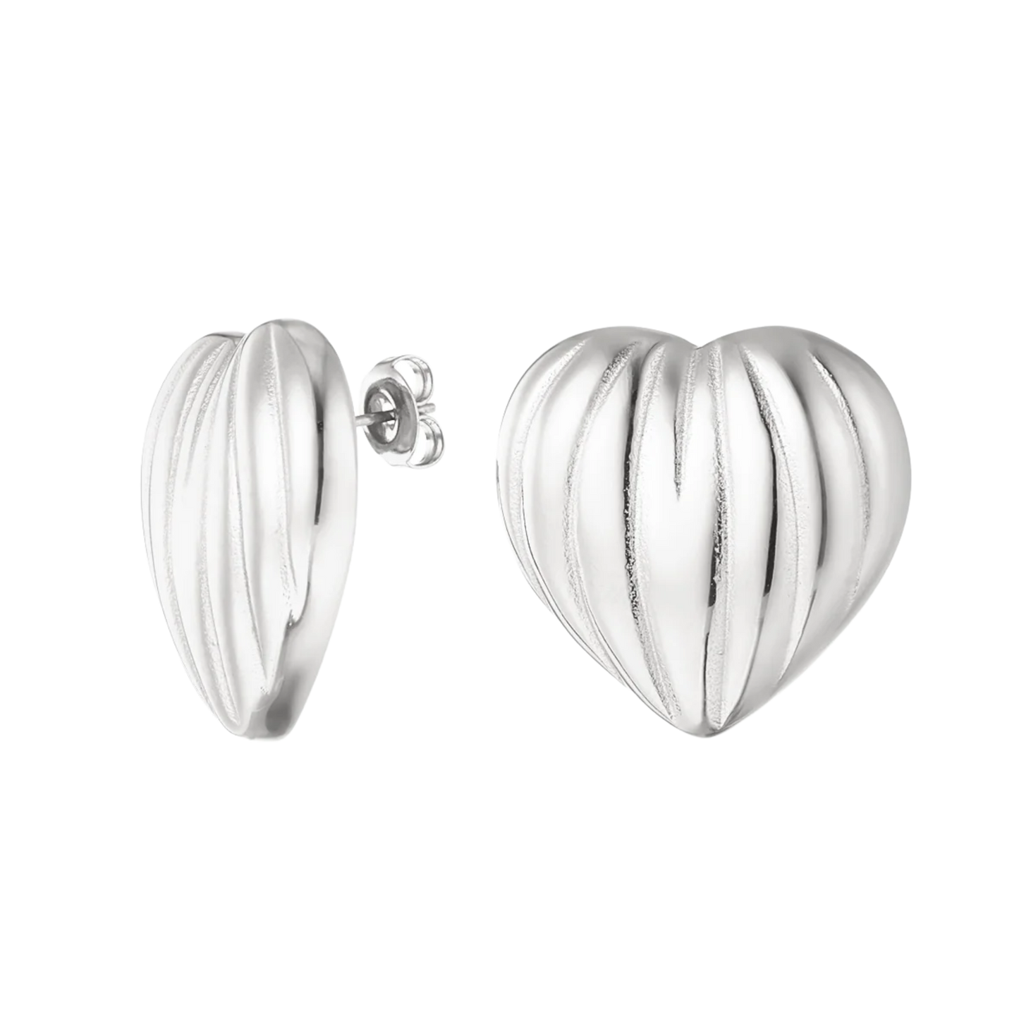 Ridged Heart Stud Earrings