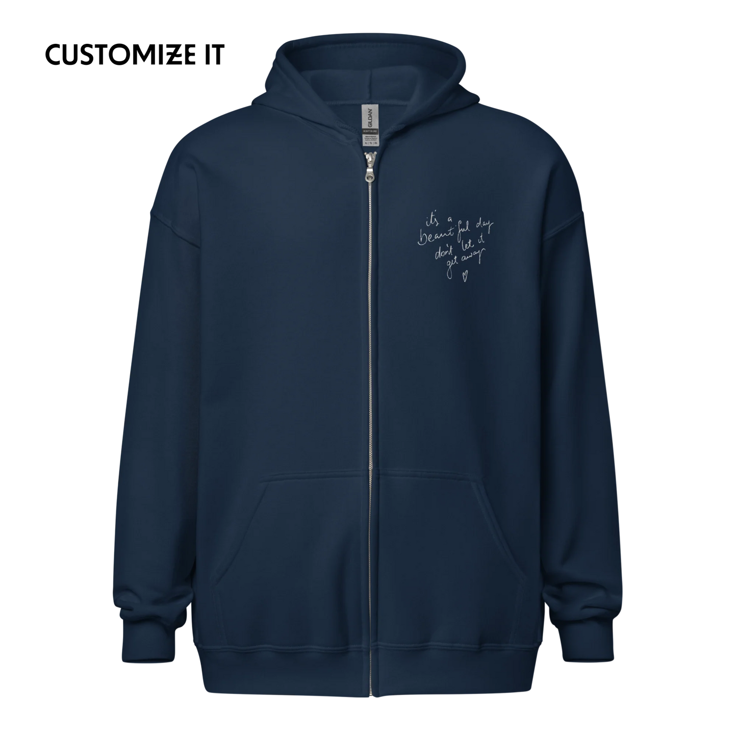 CUSTOM Your Handwriting Note Embroidered Zip-Up Hoodie