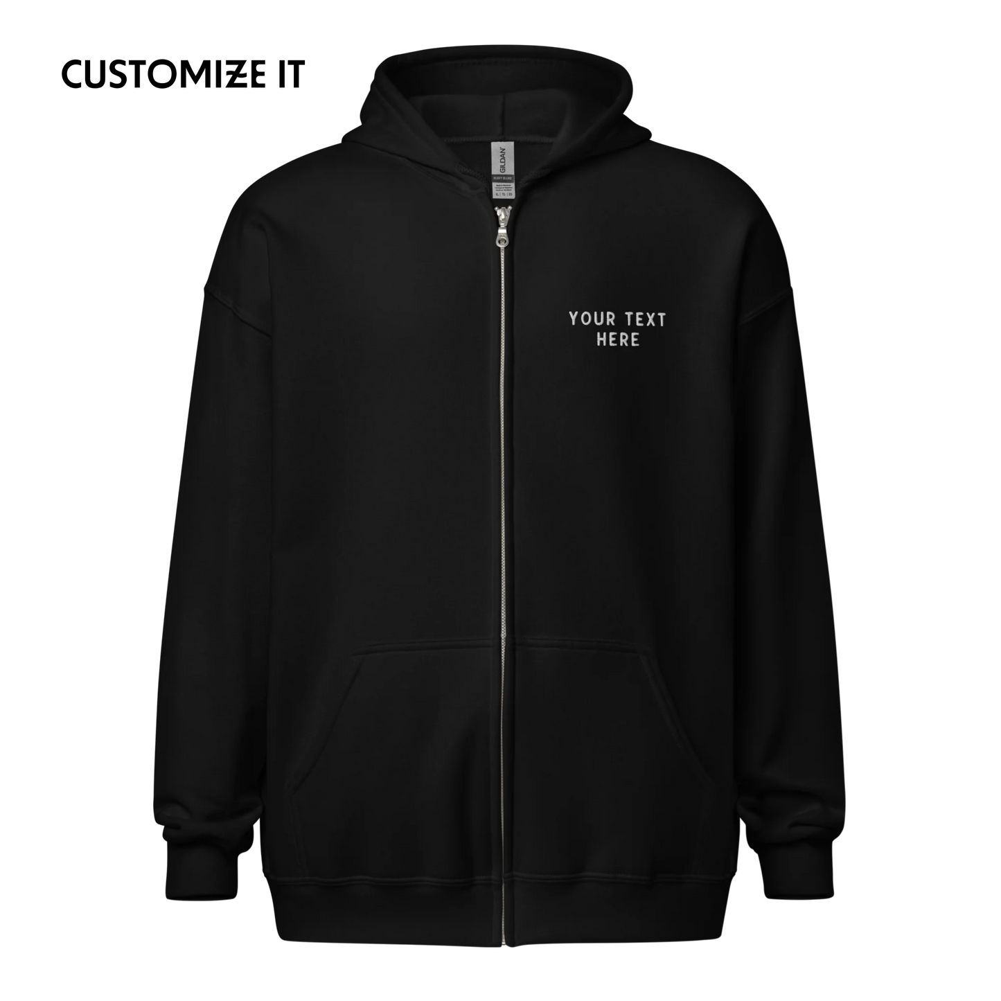 CUSTOM Your Text Embroidered Zip-Up Hoodie