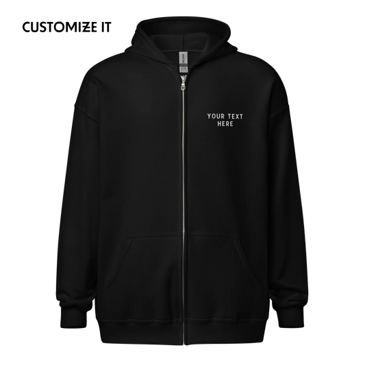 CUSTOM Your Text Embroidered Zip-Up Hoodie
