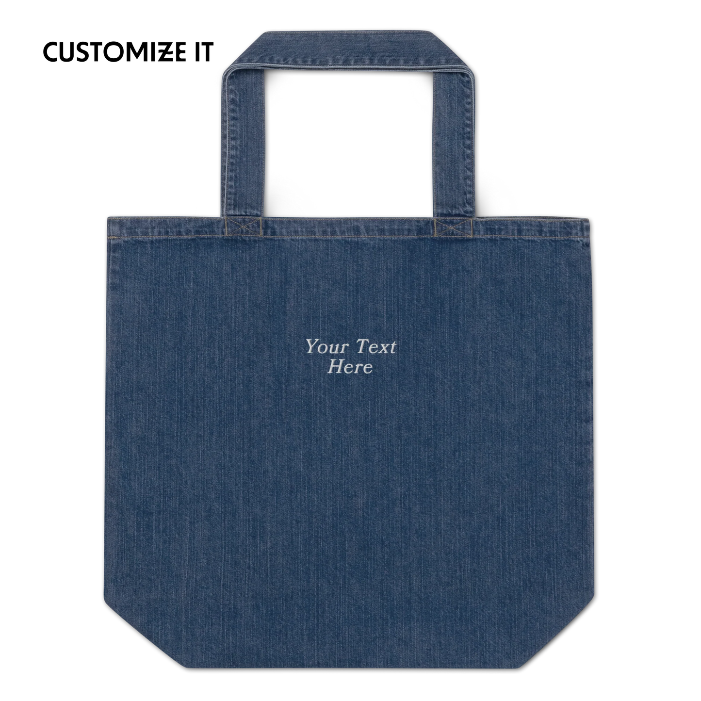 CUSTOM Your Text Serifed Embroidered Organic Denim Tote Bag