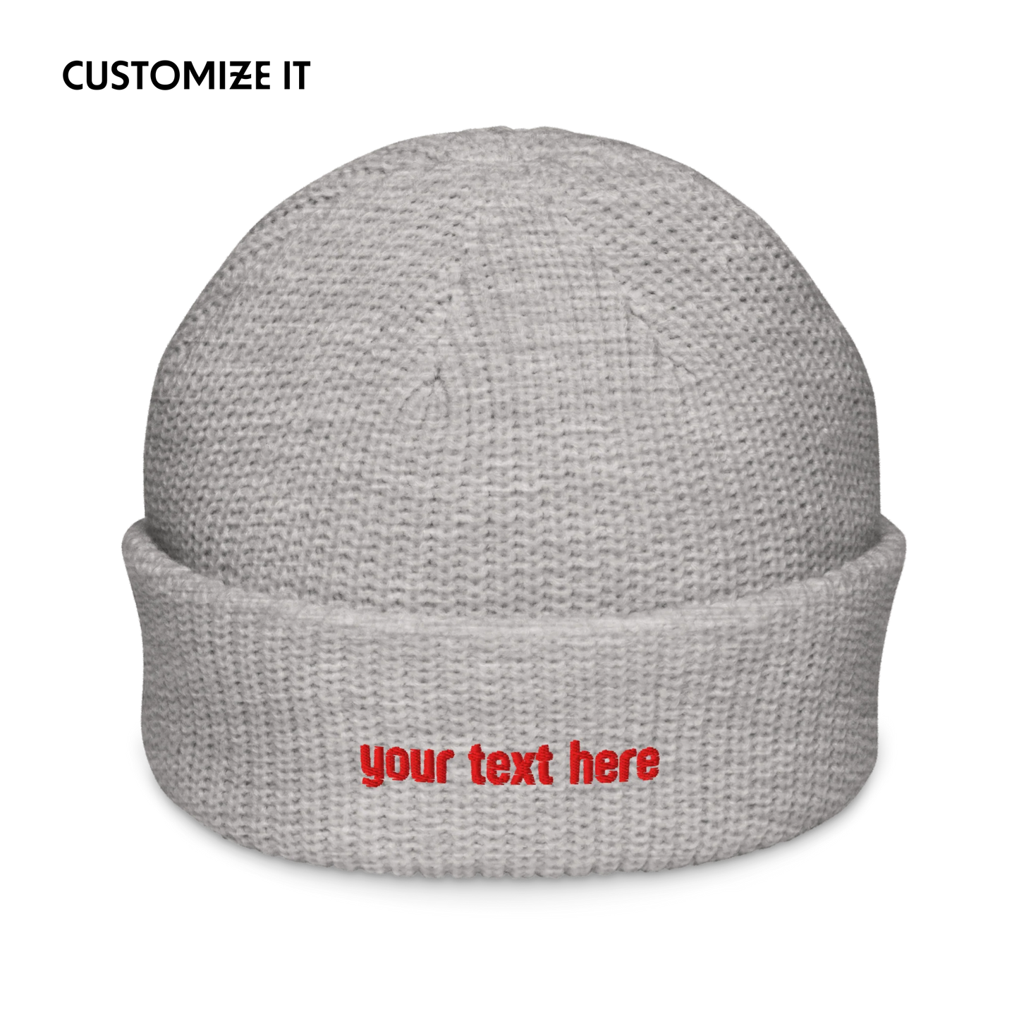 CUSTOM Text Red Embroidered Cable Beanie