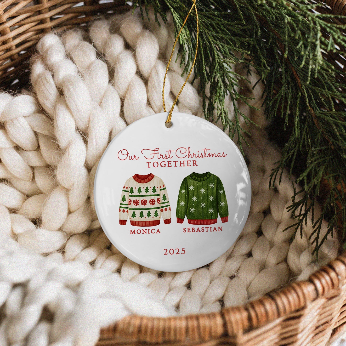CUSTOM Our First Christmas Together Jumpers Ceramic Christmas Ornament