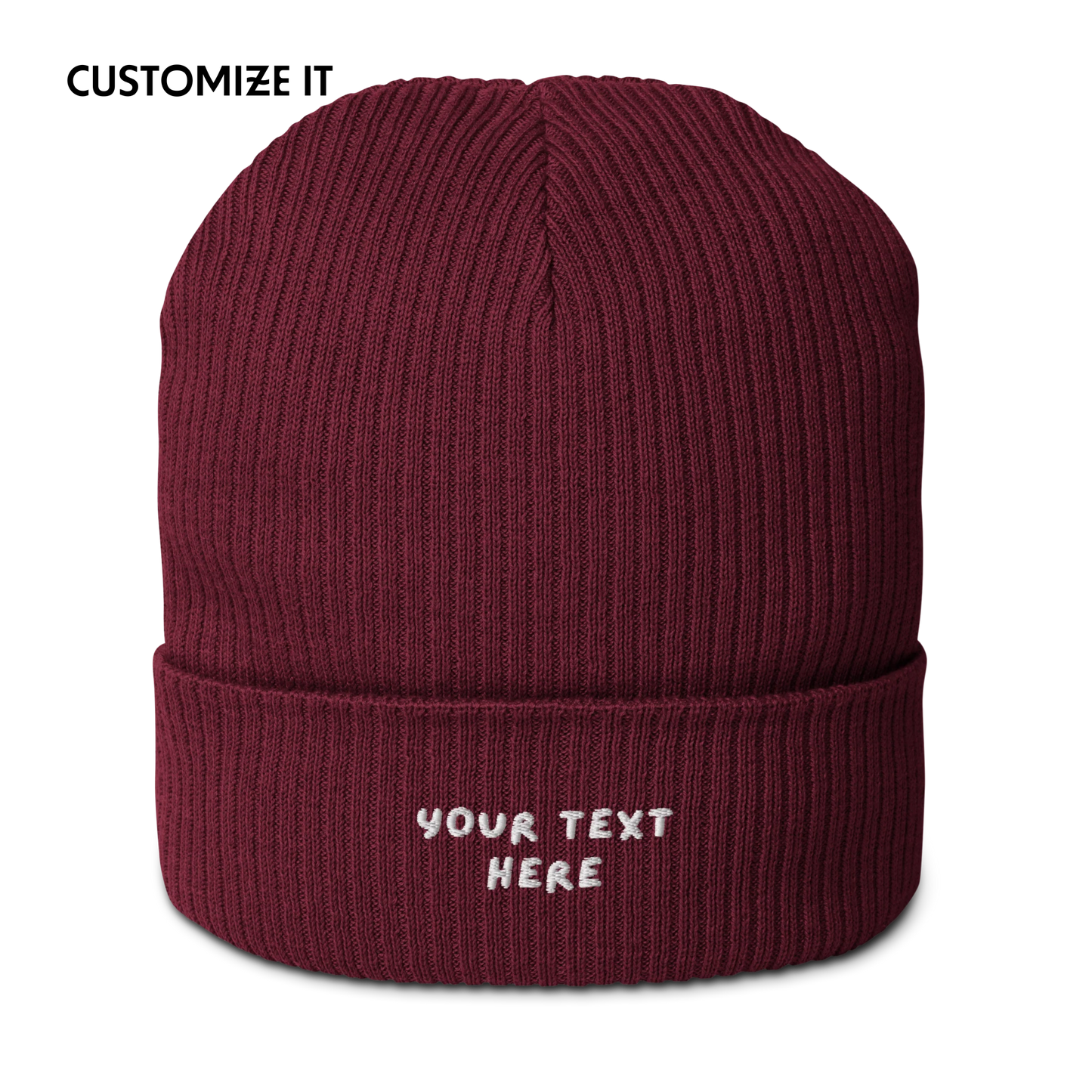 CUSTOM Text Playful Embroidered Organic Ribbed Beanie